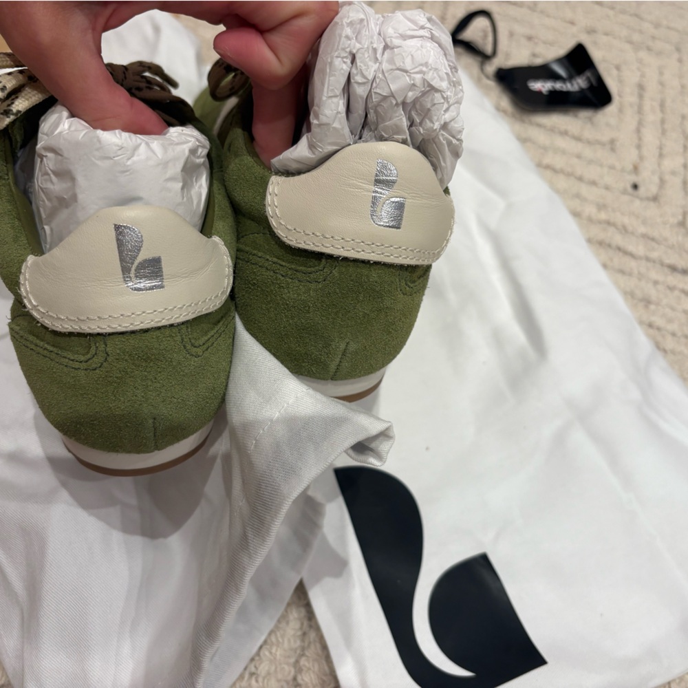 Larroude Stella Suede Sneakers in Seaweed Suede and Ivory Leather - Picture 9 of 11